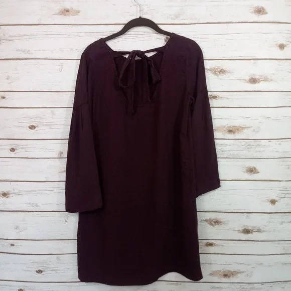 Anthro Cloth & Stone Bell Sleeved Dress Burgundy - Picture 3 of 8
